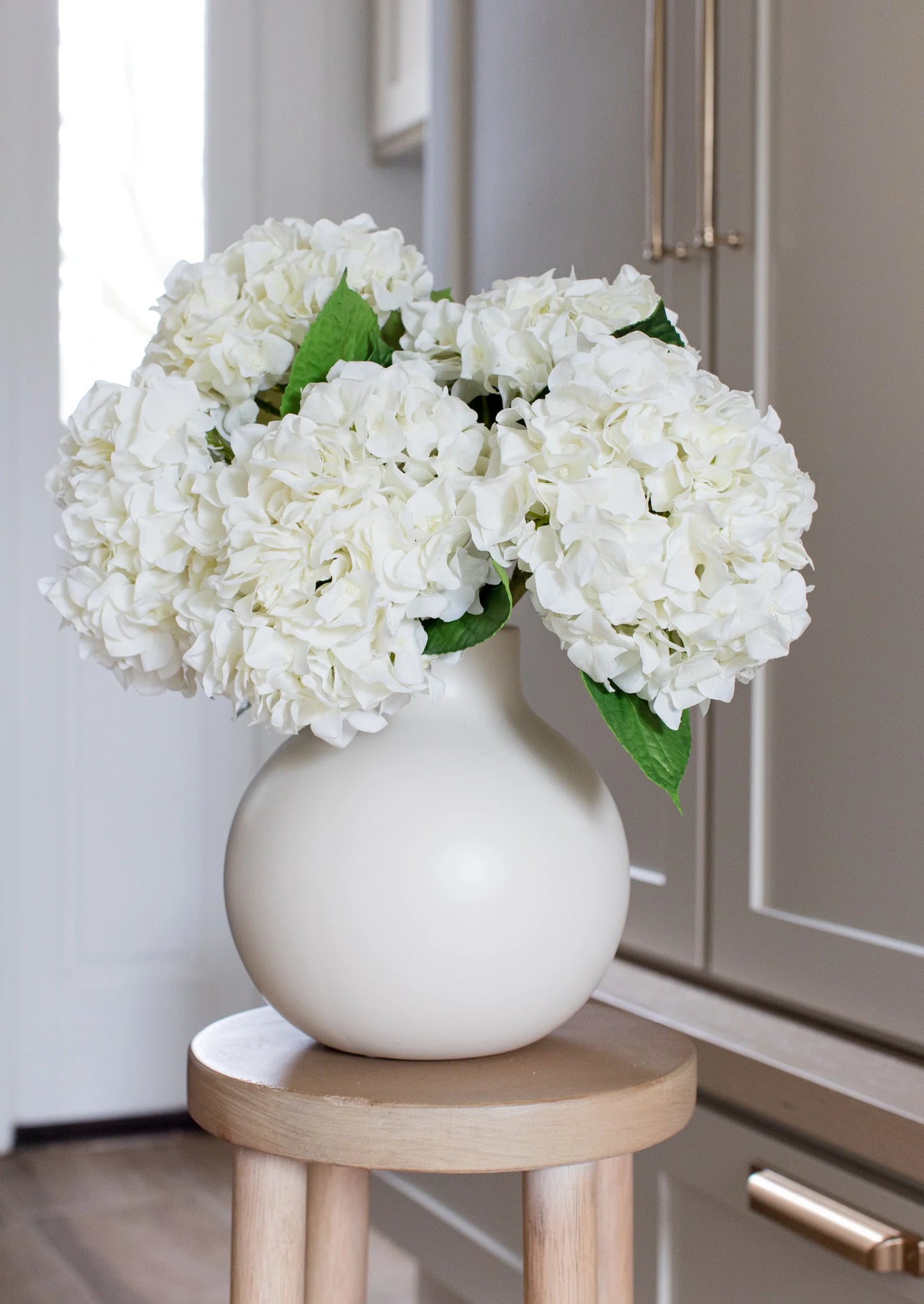 Fake Flowers Real Touch Hydrangea Stem in Talc White - 18"