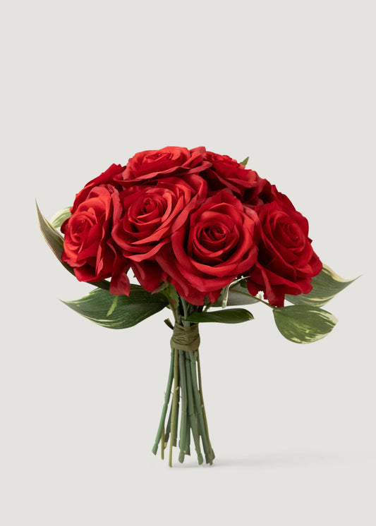 Fake Rose Flower Bouquet in Red - 11"